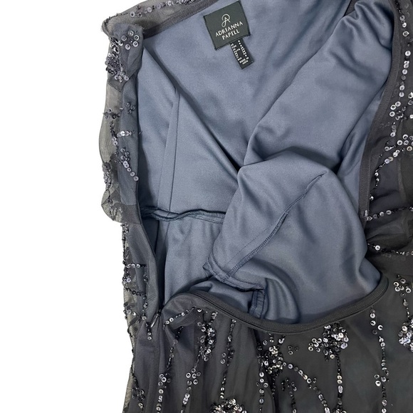 Adrianna Papell One Shoulder Beaded Dress Gray Size 4 Wedding Mother Of Bride - Picture 5 of 11
